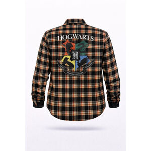 HARRY POTTER Womens HOGWARTS Flannel Plaid Pocket Shirt Jacket Wool Blend Sz M